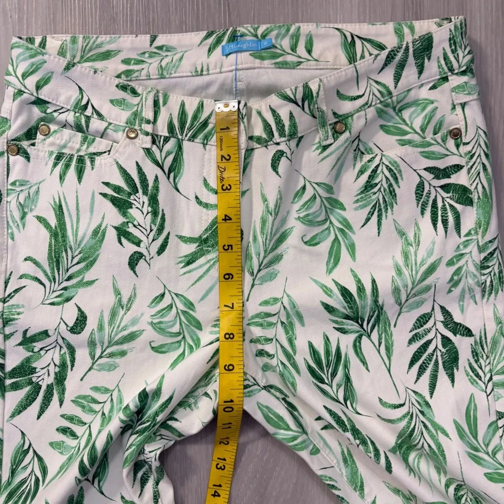 J McLaughlin Pants Women White Green Leaf Print Pant Straight Leg Casual Size 10 - Picture 5 of 15